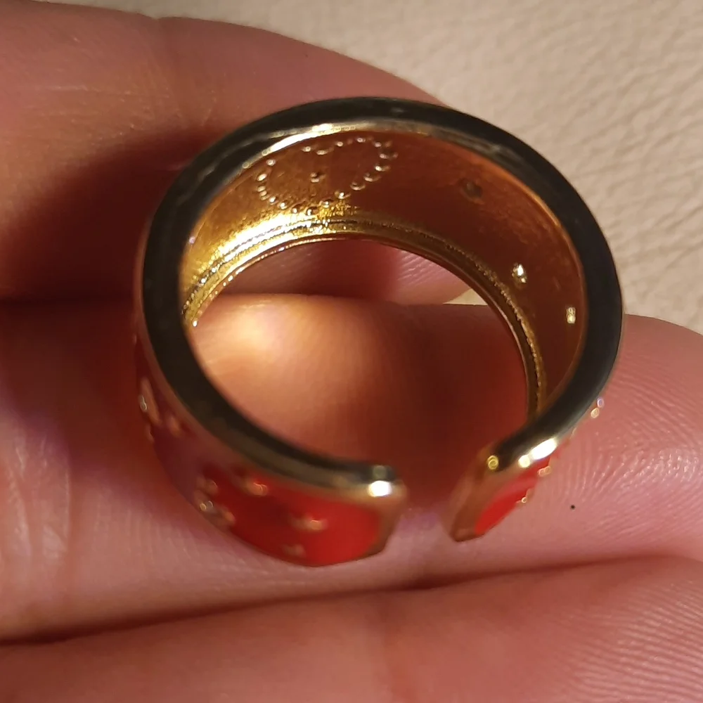 - Red and blue Enamel Gold Tone heavy adjustable ring - Picture 4 of 5